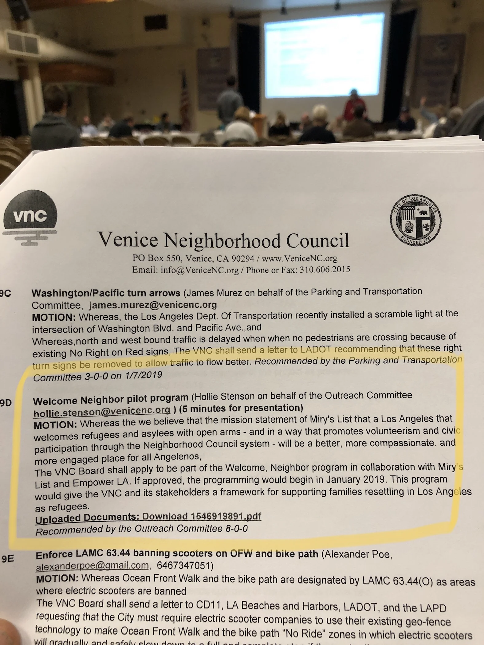 Venice Neighborhood Council Board Meeting: Welcome Neighbor Presentation
