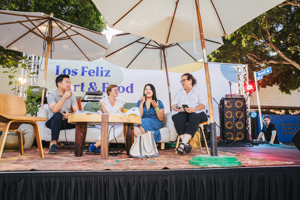  Welcome, Neighbor panel moderated by Evan Kleiman at the  Los Feliz Art &amp; Food Festival  in October 2019. Panelists from left: Councilmember David Ryu, Founder Miry Whitehill, and Los Feliz Neighborhood Council Welcoming Liaison Catherine Kim. 