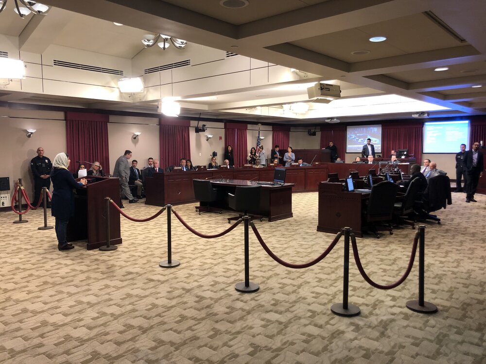  Rabia Ahmadi, Program Director for Welcome, Neighbor,  speaks to LA City Council  about the impact of connecting Angelenos with their resettling Angelenos at Offices of Councilmembers Bob Blumenfield, Mitch O’Farrell, and Monica Rodriguez. 