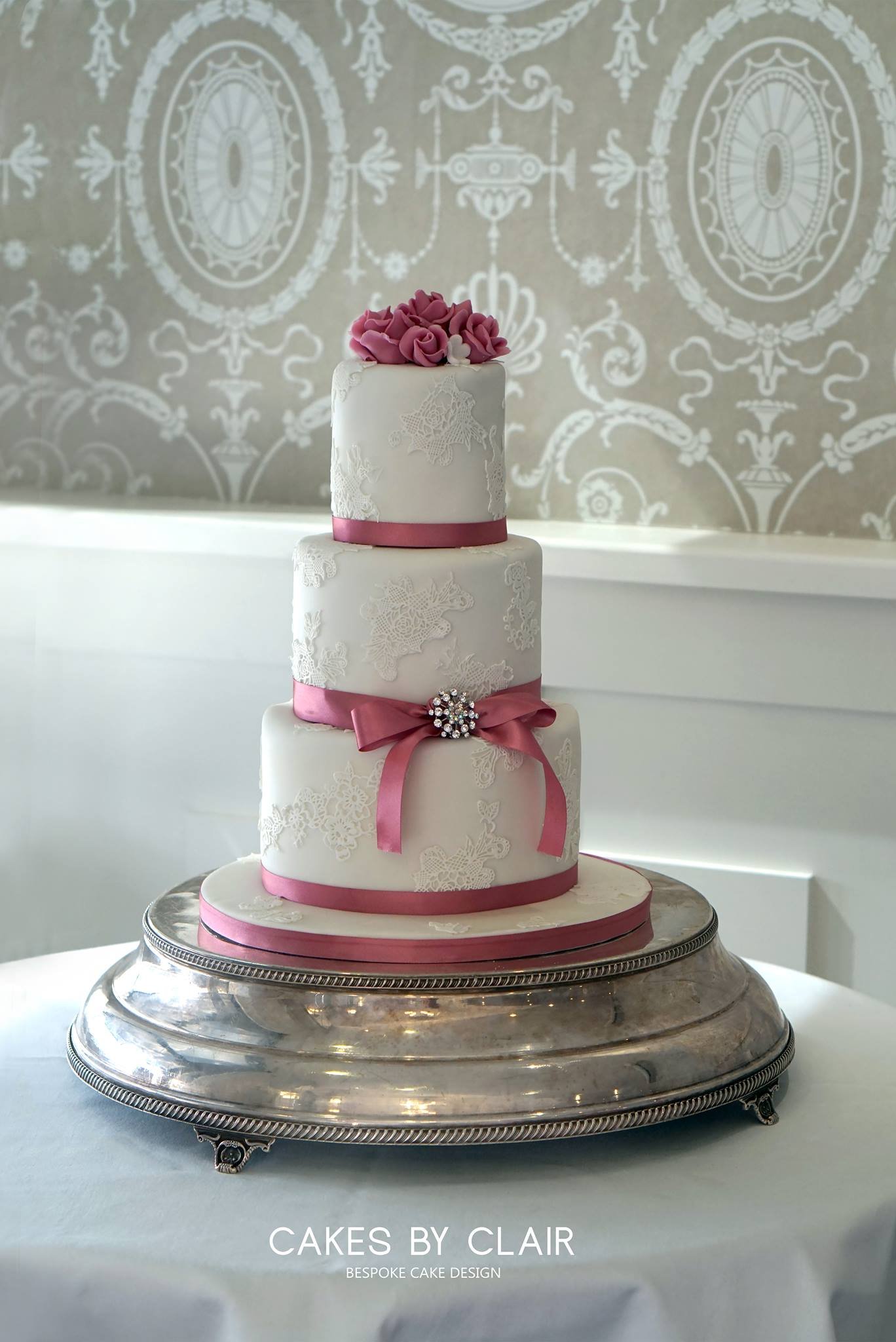 Pink lace wedding cake