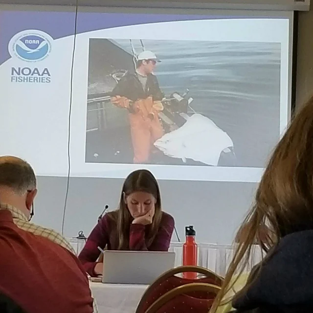 Highly ironic photo of DSFU member John Adams that was used by NMFS during the June 5th community meeting last night to hear from fishermen in the community about their thoughts regarding IFQ (Photo: Walter McQuillen).