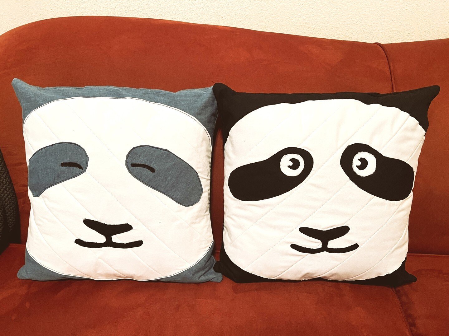 Cute cute cute! My sweet friend @anneliujohnston made these for my home office ⭐️ They make me and my clients SMILE every single day! Thank you for the joy, Anne! 
.
.
.
#panda #officedecor #zenvibes #cuteanimals #pillows #restorativeyoga #careerzen 