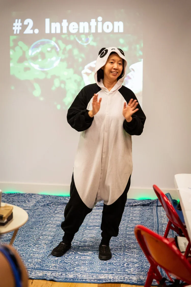 Dr Lynn Chang in panda costume