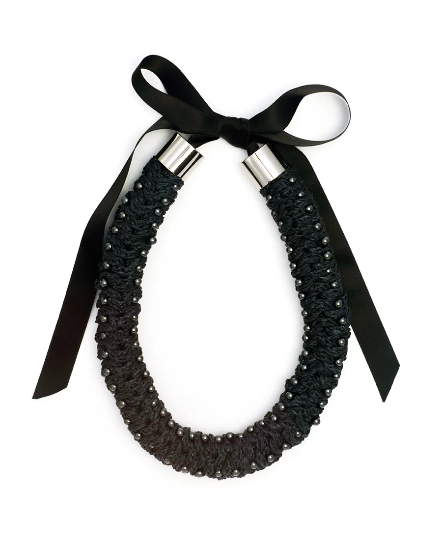 Tussar Silk Collar Necklace in black