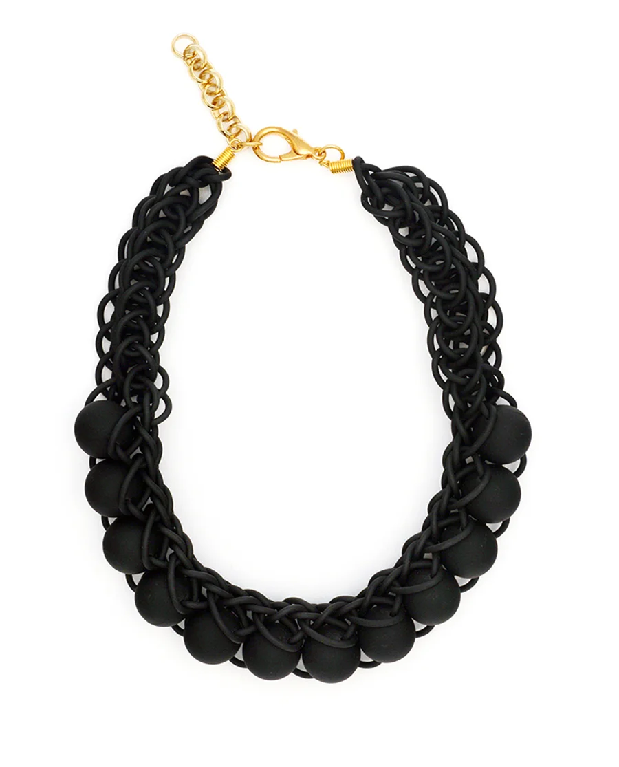 Pea Pod Necklace in Black with Black Beads