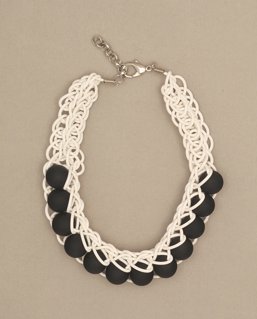Pea Pod Necklace in White with Black Beads