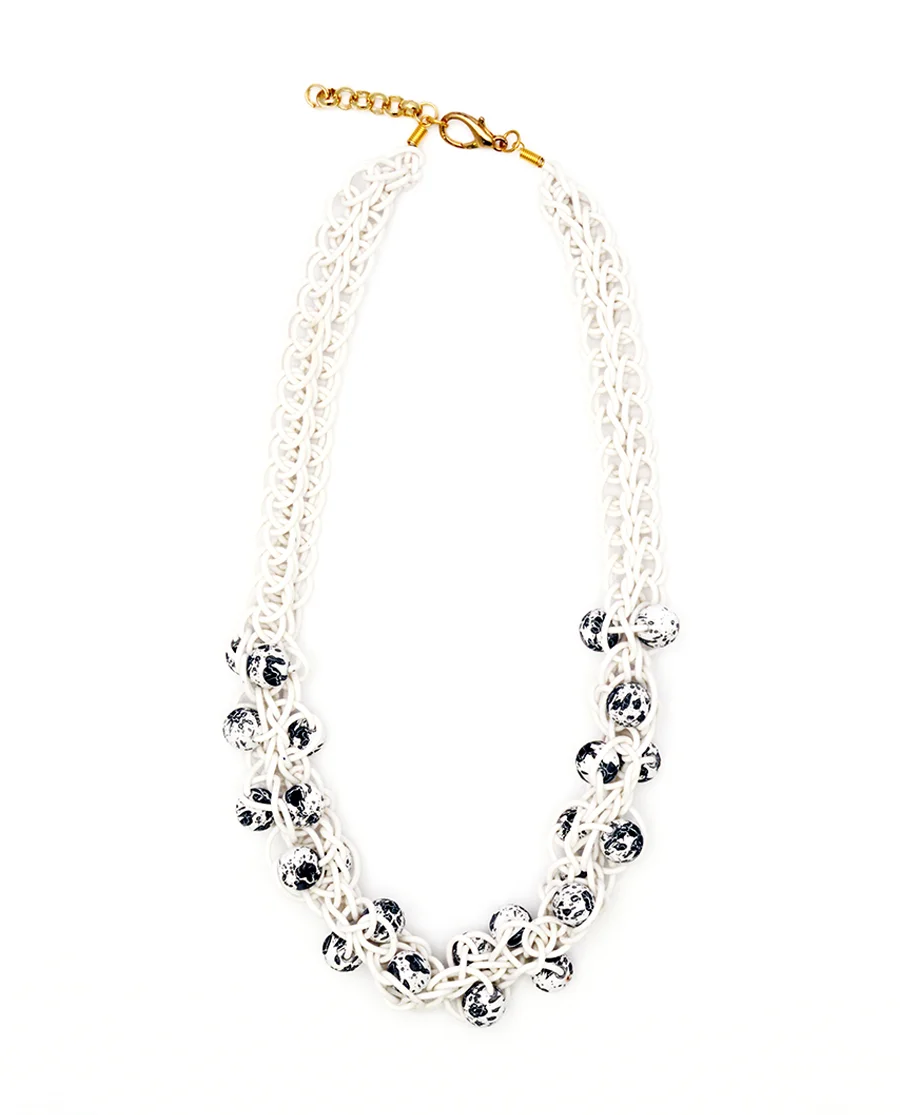 Array Necklace in White with Black & White Beads