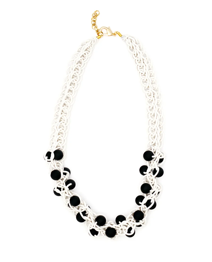 Array Necklace in White with Black Beads