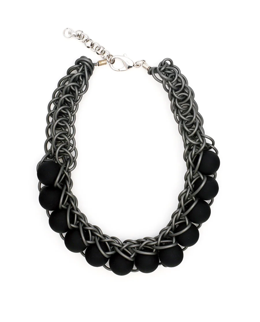 Pea Pod Necklace in Gray with Black Beads