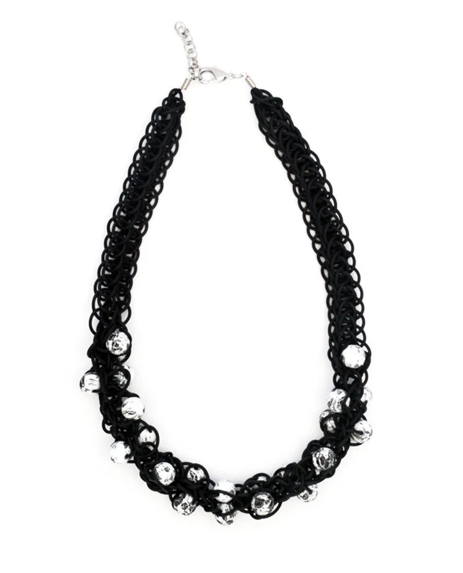 Array Necklace in Black with Black & White Beads