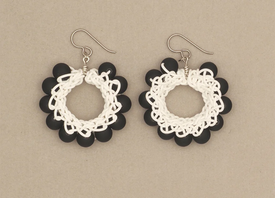 Pea Pod Earrings in White with Black Beads