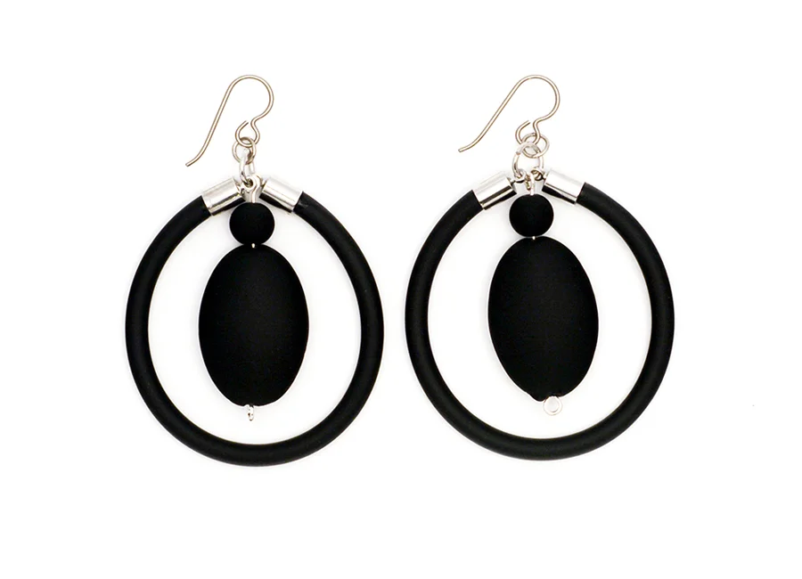 Mod Hoop Earrings in Black with Black Beads