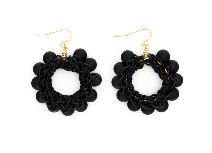 Pea Pod Earrings in Black with Black Beads