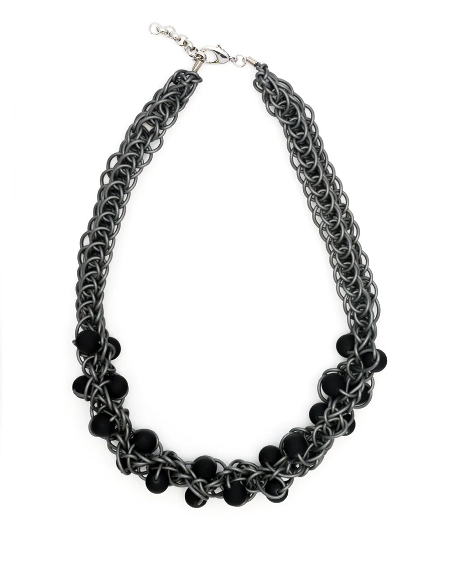 Array Necklace in Gray with Black Beads