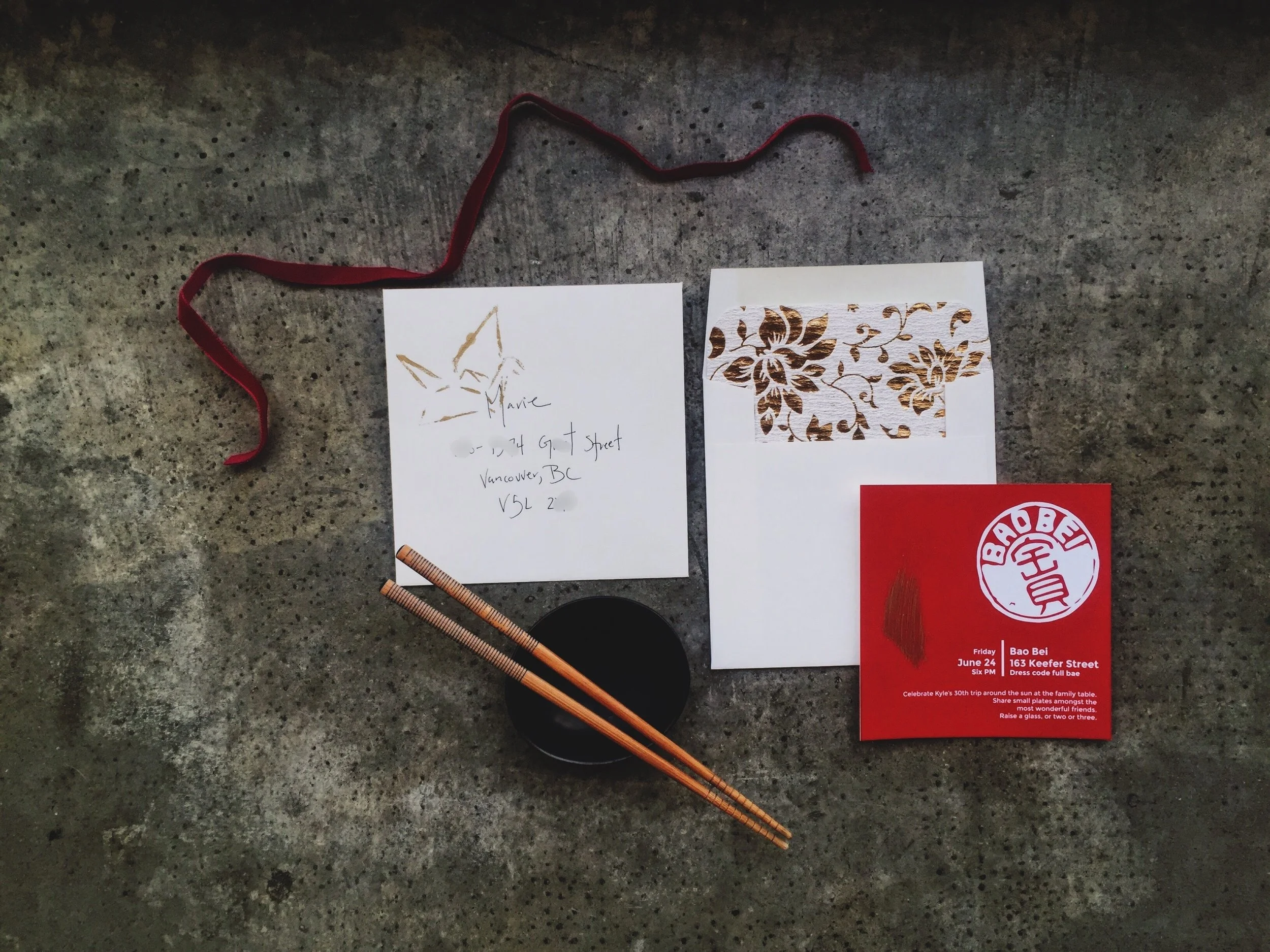 Invites for a 30th Birthday Chinese Brasserie Dinner