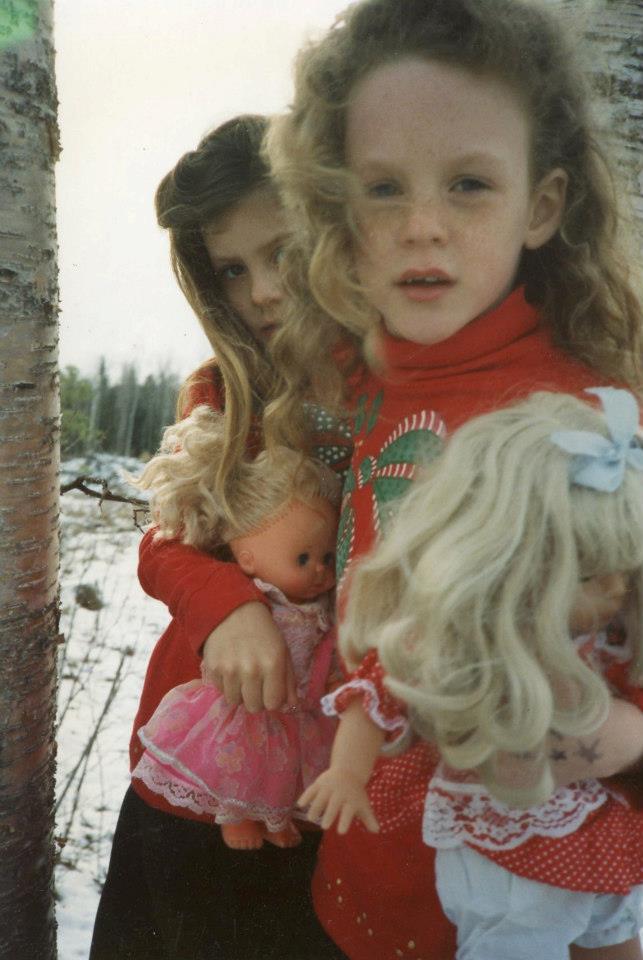Matching sister outfits in the 90s for Christmas