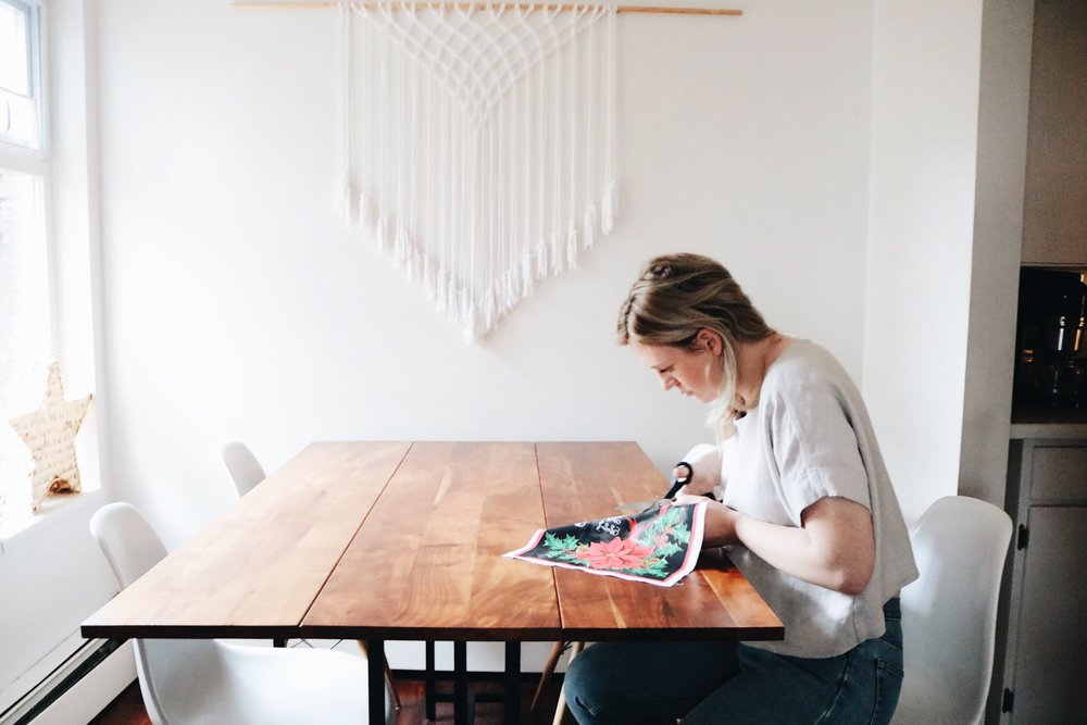 Cutting Christmas fabric