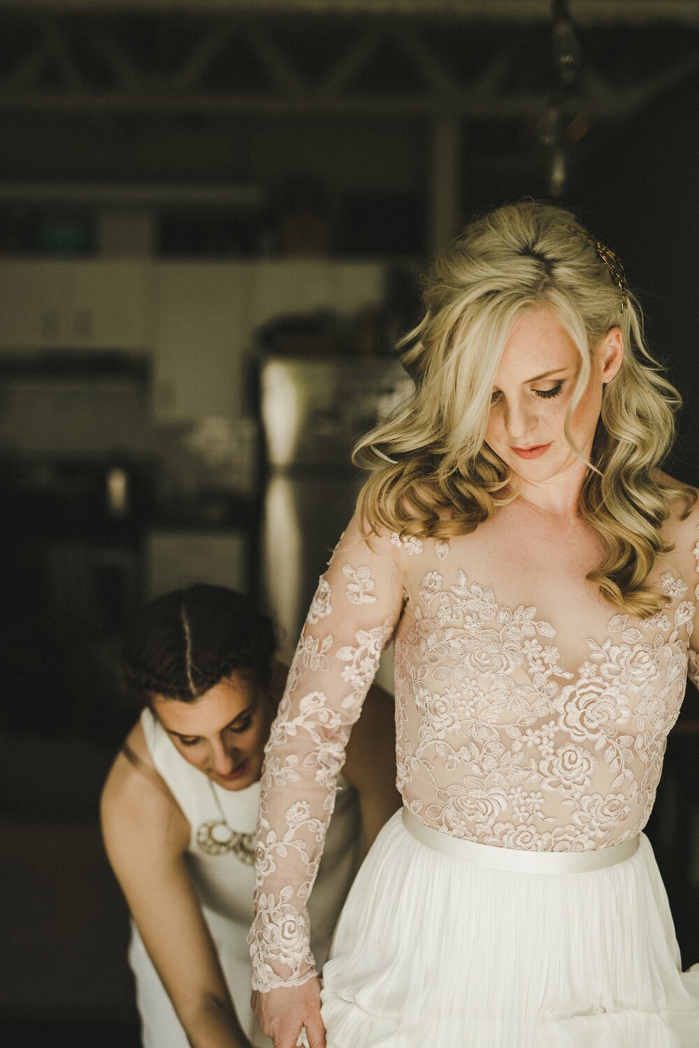 Sisters getting ready for wedding