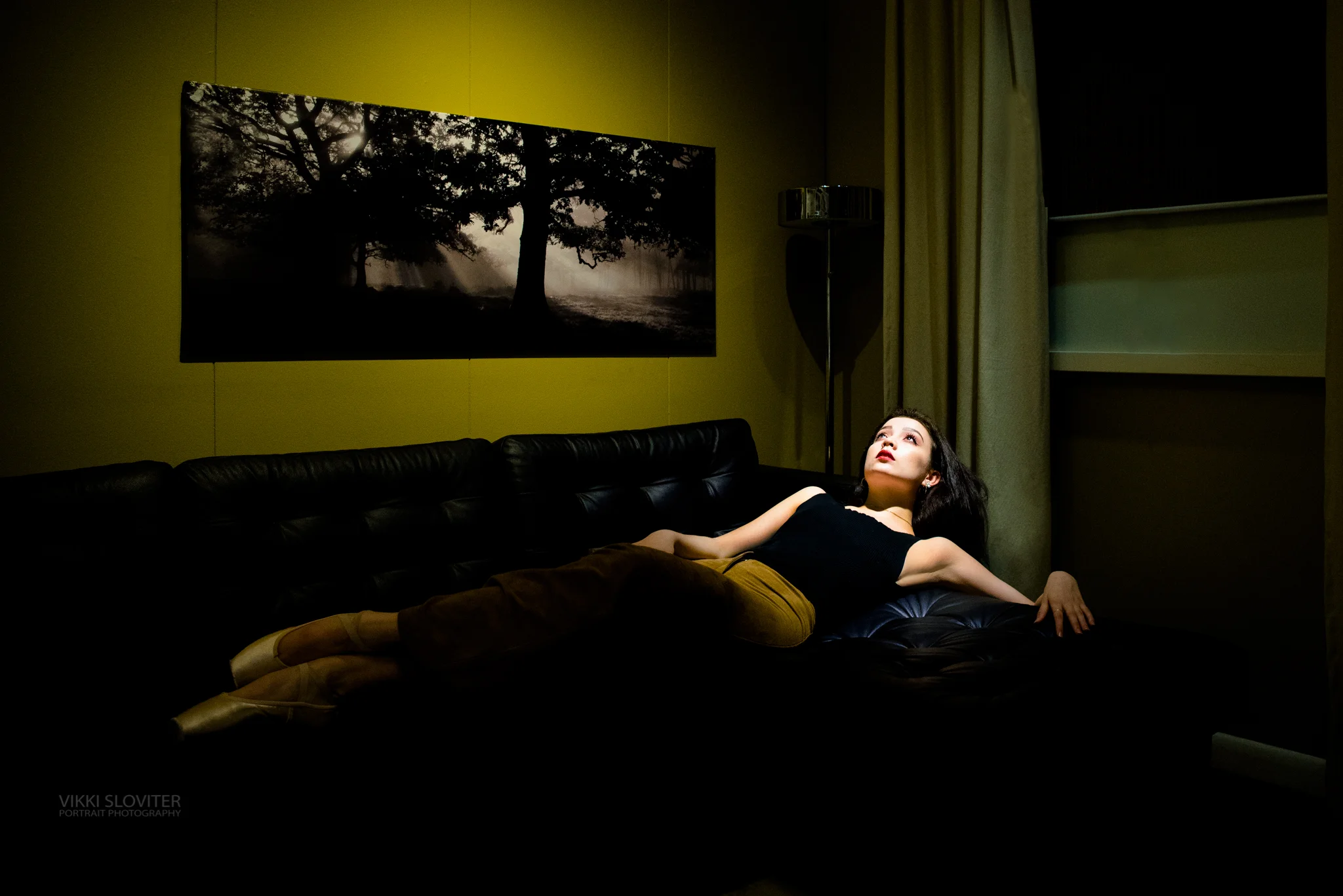 Challenging lighting: bright spot light on just the corner of the sofa in this IKEA sample display living room. 