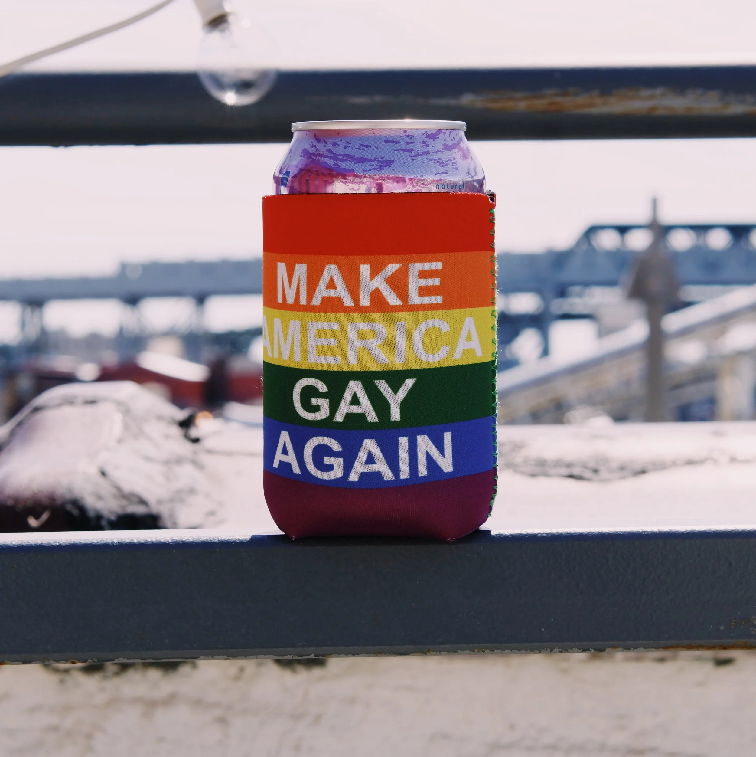 "Make America Gay Again" Funny Neoprene LGBTQ Gay Pride Flag Beer and Soda Pop Can Cooler 