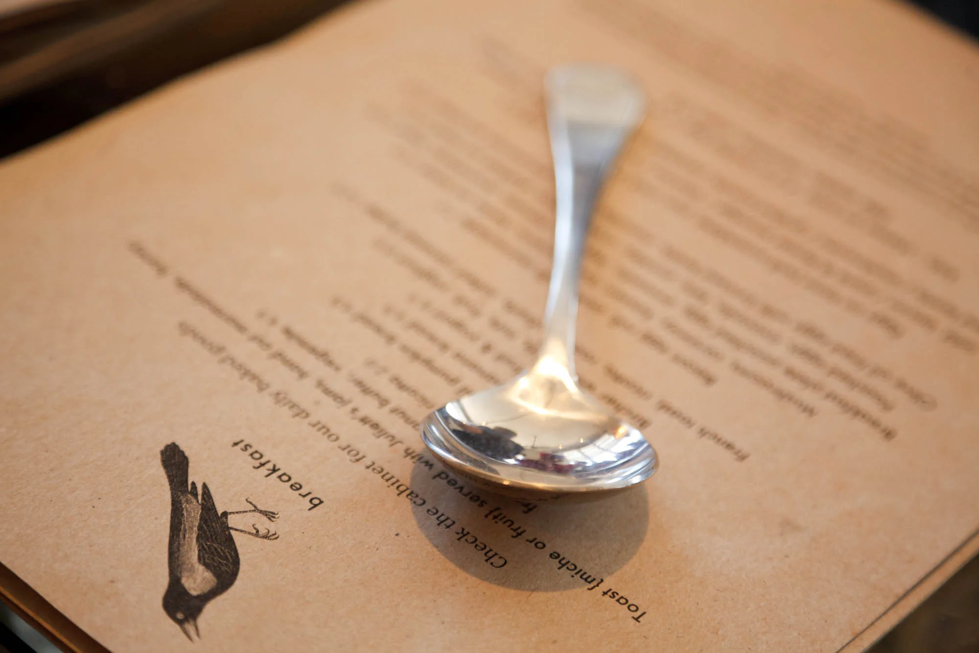 Menu and Spoon Detail from West Juliet Cafe in Sydney Australia