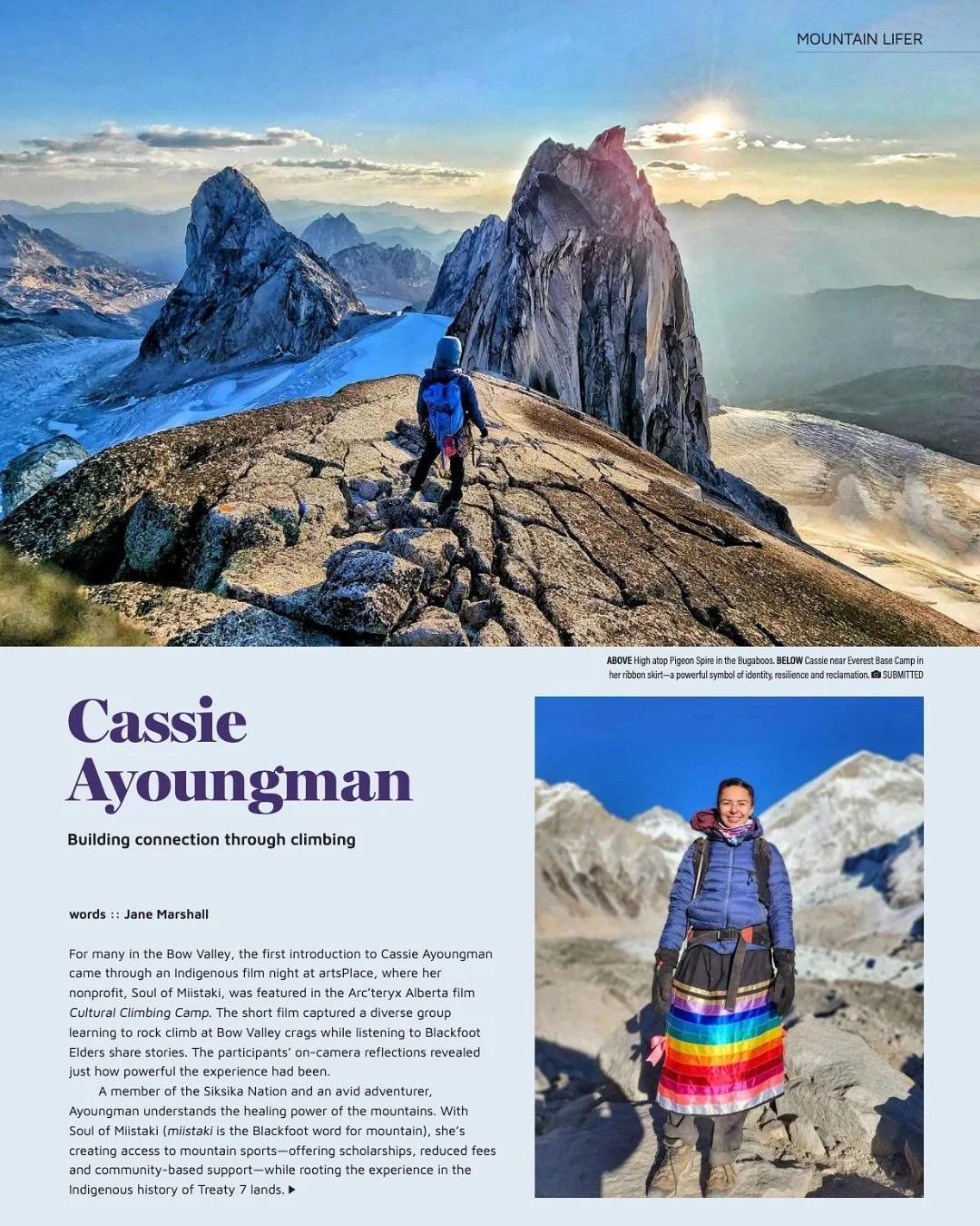 Cassie Ayoungman is a Siksikatapi climber, a paramedic, and the founder of @soul.of.miistaki 

It was an honour to interview Cassie for this Mountain Life profile. 

Cassie is a powerhouse who&rsquo;s building bridges so the BIPOC community can acces