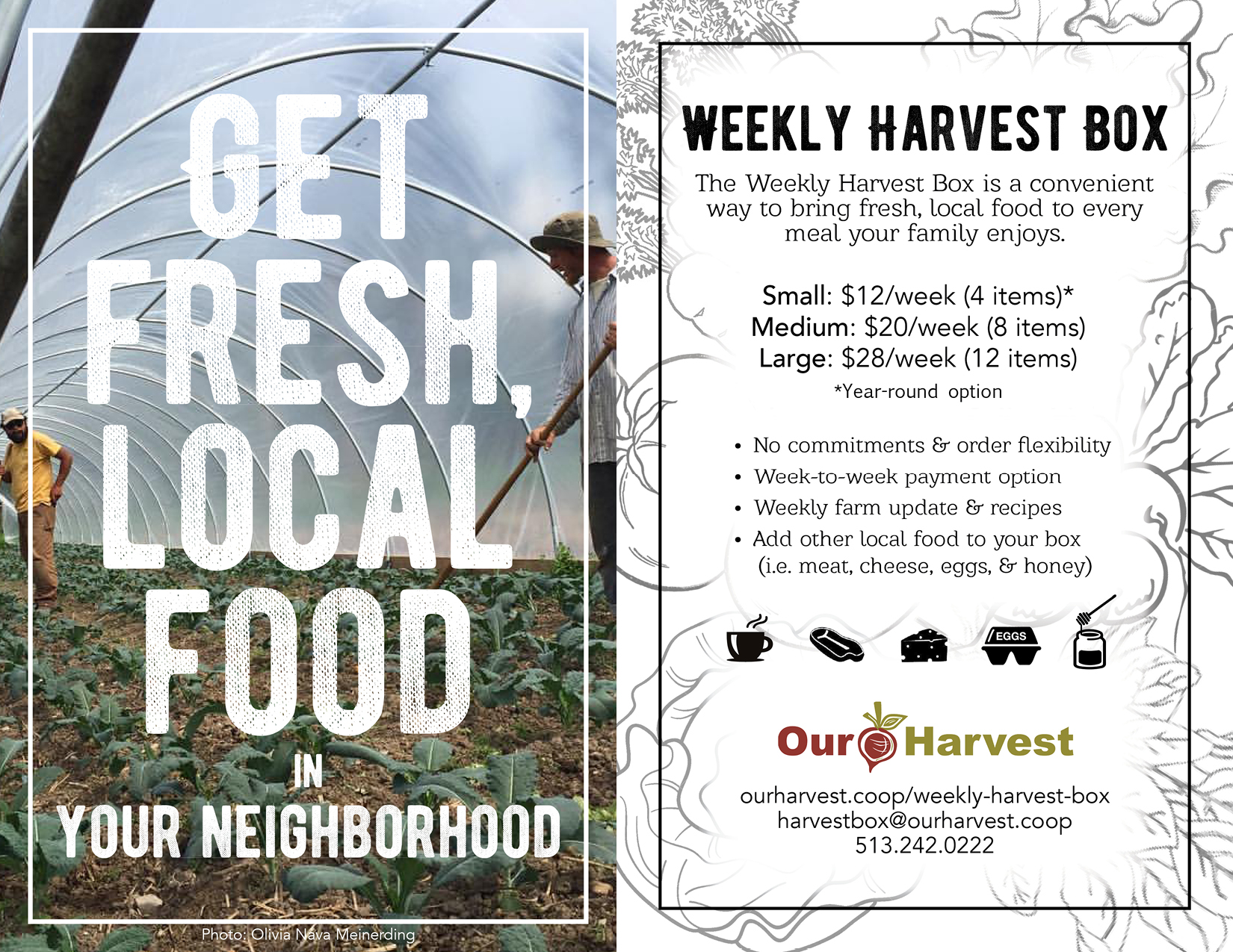 Click on the picture above to learn more and sign-up for Our Harvest's Weekly Harvest Box program!