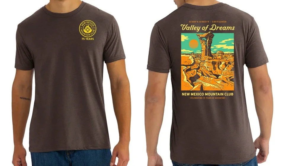 NMMC Limited Edition 75 year Anniversary Shirt

Only available for purchase until September 30, 2026

See our website for details and purchase link

https://www.nmmountainclub.org/2026-tshirt

Our Limited Edition T-Shirts celebrate the diverse NM lan