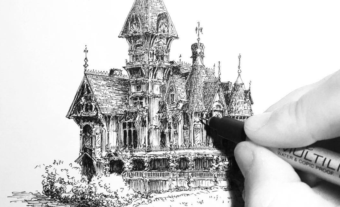 Draw a detailed ink sketch of a building by Igorolszewski27  Fiverr