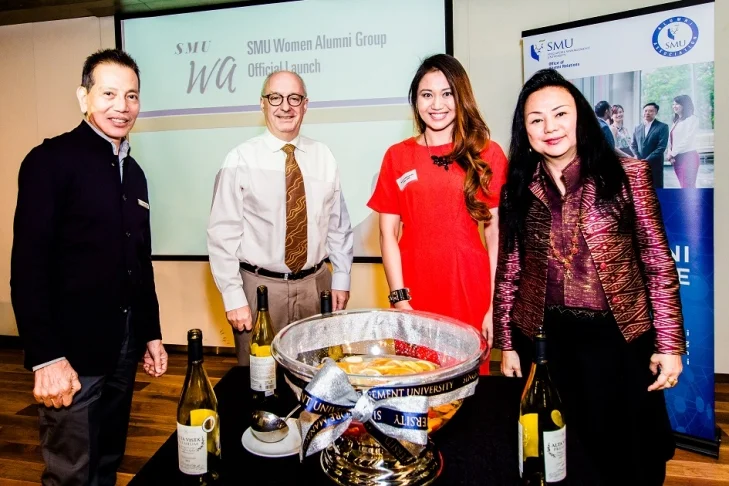 Above left to right: Director of Office of Alumni Relations Associate Professor Low Aik Meng, President of Singapore Management University Professor Arnoud De Meyer, President of SMU Women Alumni Group Ms Anna Haotanto and Chairperson of the Shirin Fozdar Programme Ms Claire Chiang