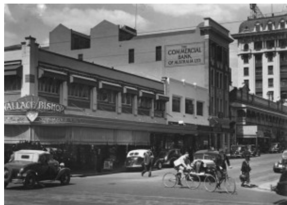  Wallace Bishop Jewellery Store on the corner of Albert & Adelaide Streets, Brisbane, 1939. Image credit - State Library of Qld. 