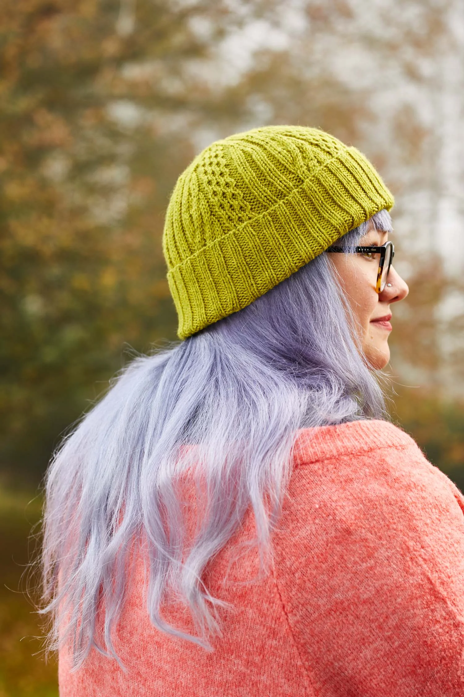 Featuring two panels using different cable crosses, the Areto hat is a great beginner cable project. Image ©Jesse Wild