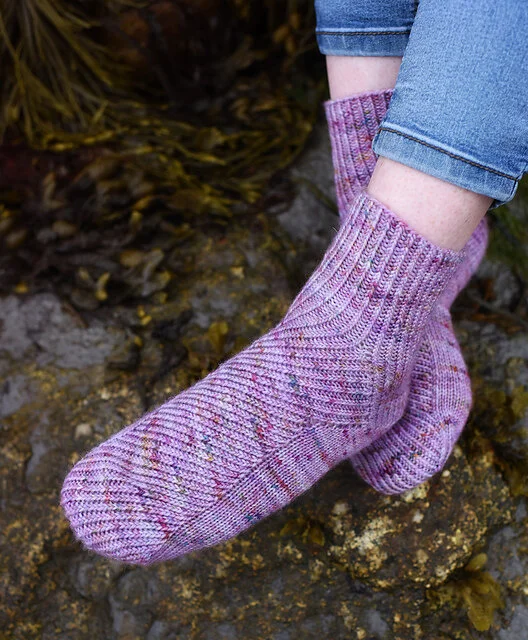 Polished, a clever DK sock from Hunter Hammersen’s Shoreland.