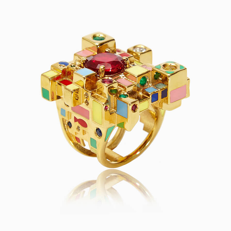 Hoonik Chang gold and ruby ring. Ecommerce product jewellery photography.