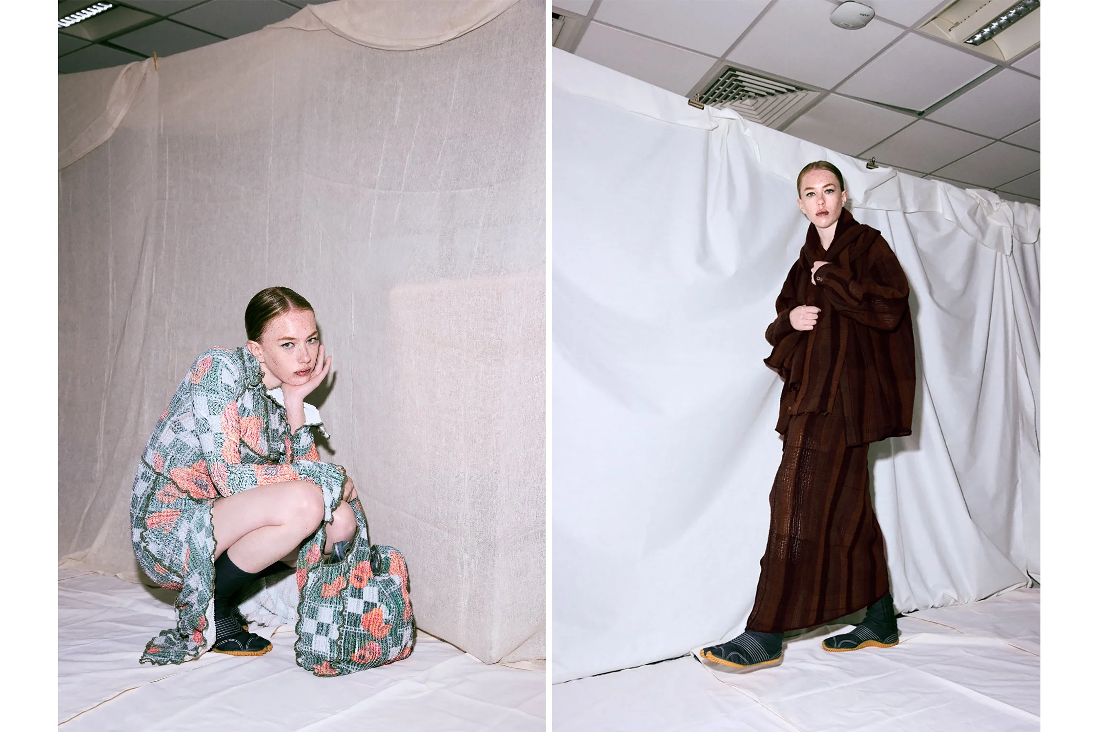 luna del pinal campaign images. white material background and panel ceiling.