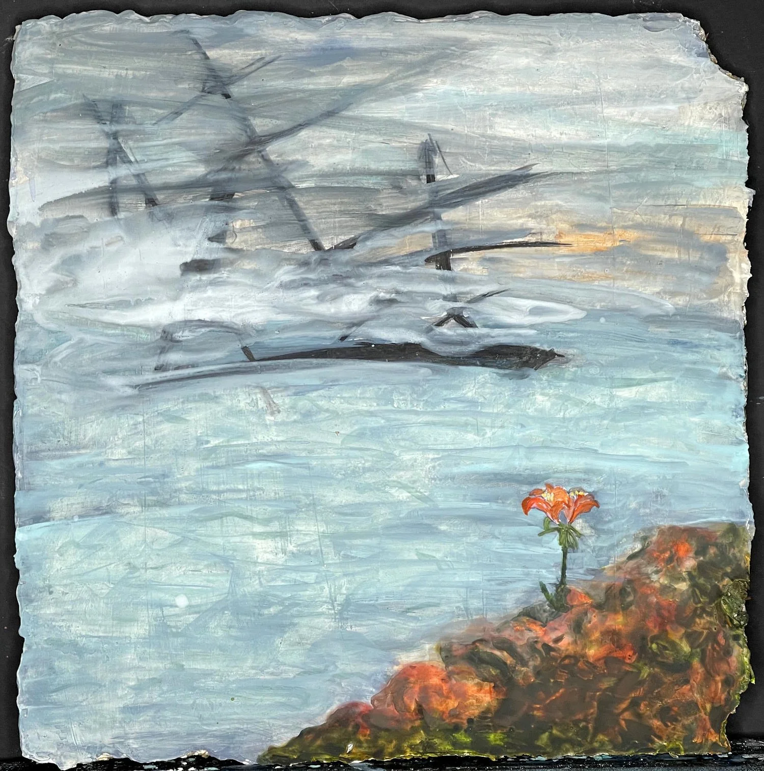   watercolor and charcoal on found cork ceiling tile  19.75 x 19.75 in 50 x 50 cm 2023 