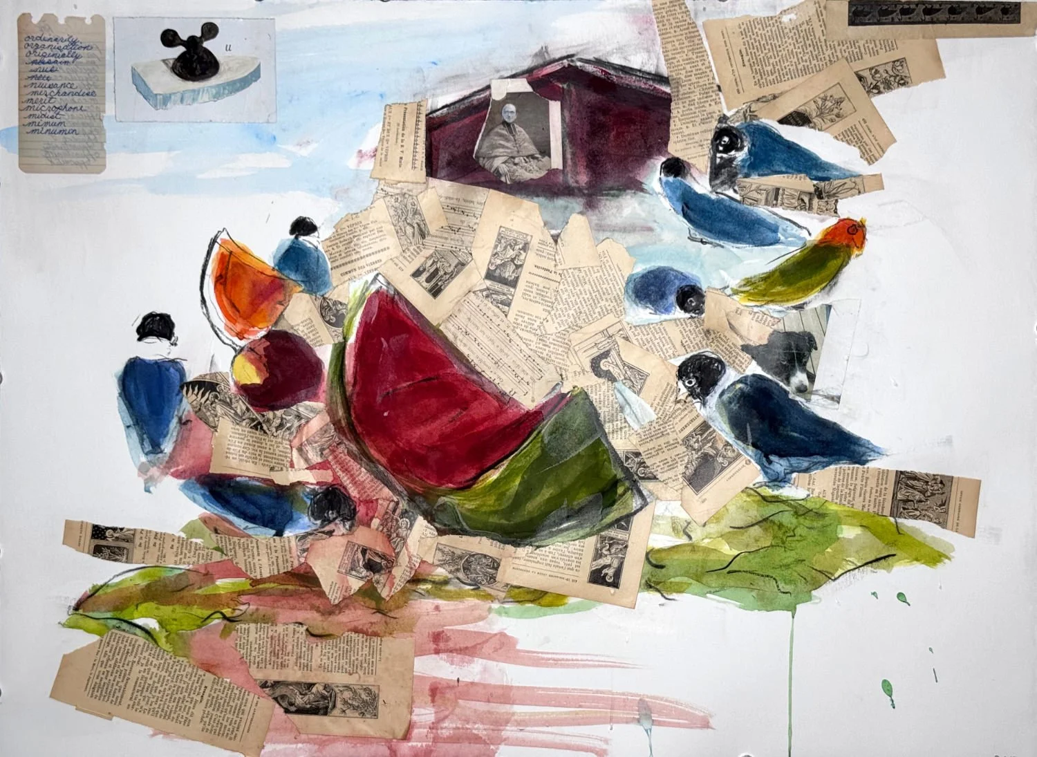 Canicule series: final watermelon in aviary detritus 
