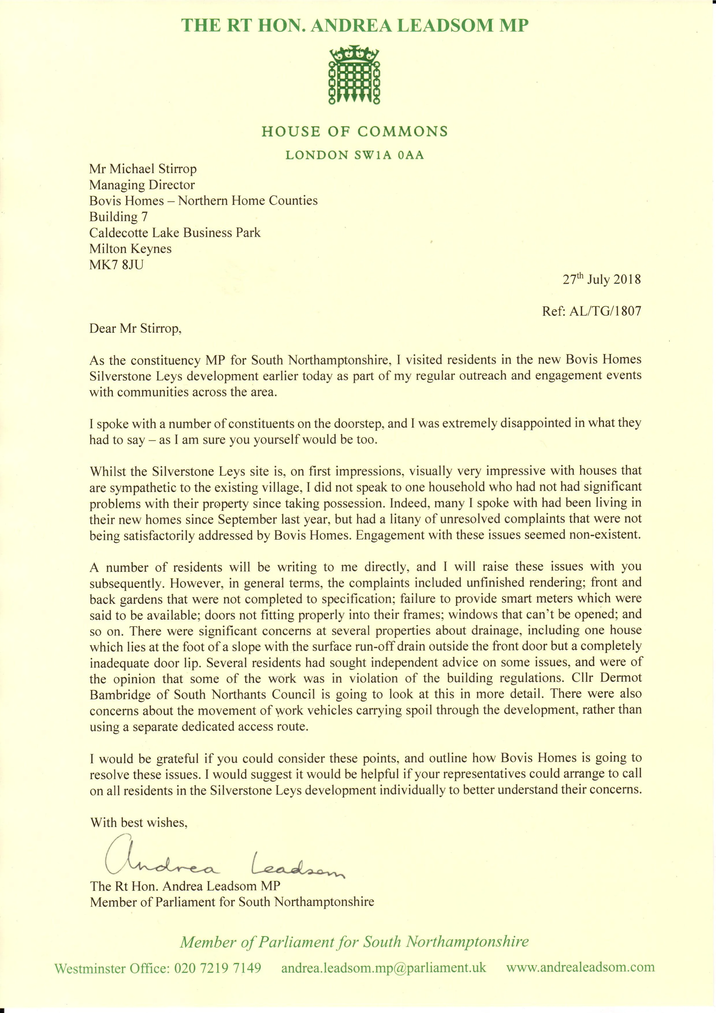 Silverstone Leys - AL to Bovis Homes via Michael Stirrop - Development Concerns 20180727.jpg