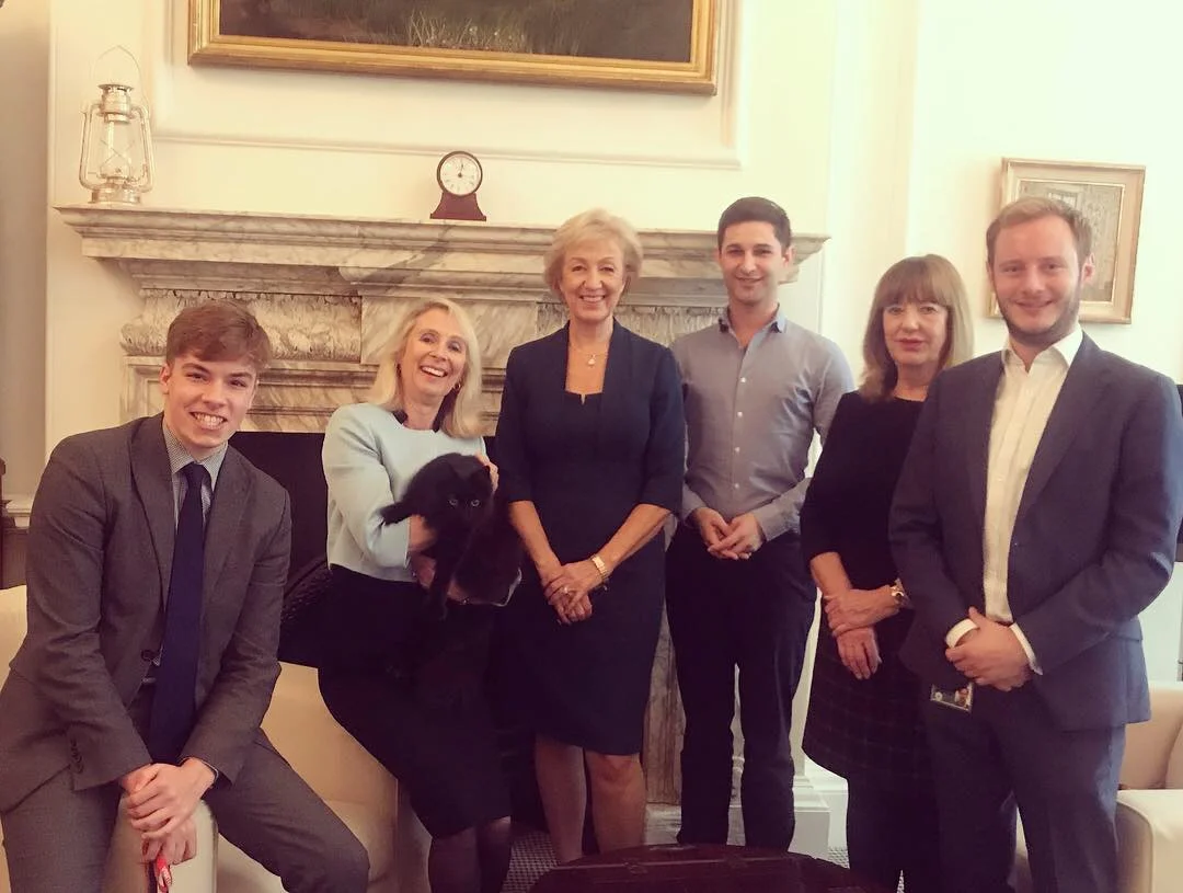With my Parliamentary team who support me as the Member of Parliament for South Northamptonshire (L-R: Jake, Sarah, me, Luke, Maggie and Tommy) and, of course, Ossie the Cabinet Office cat! 