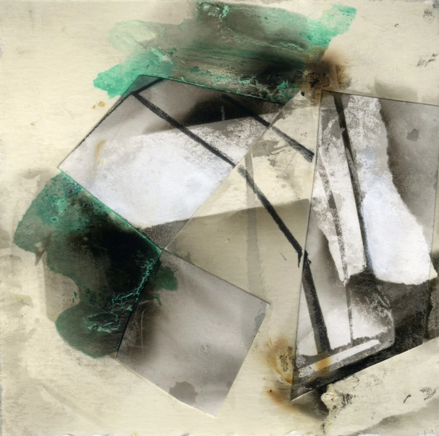 Simple.Fast., 4"x4", Collage, Fumage, Acrylic, 2015, sold
