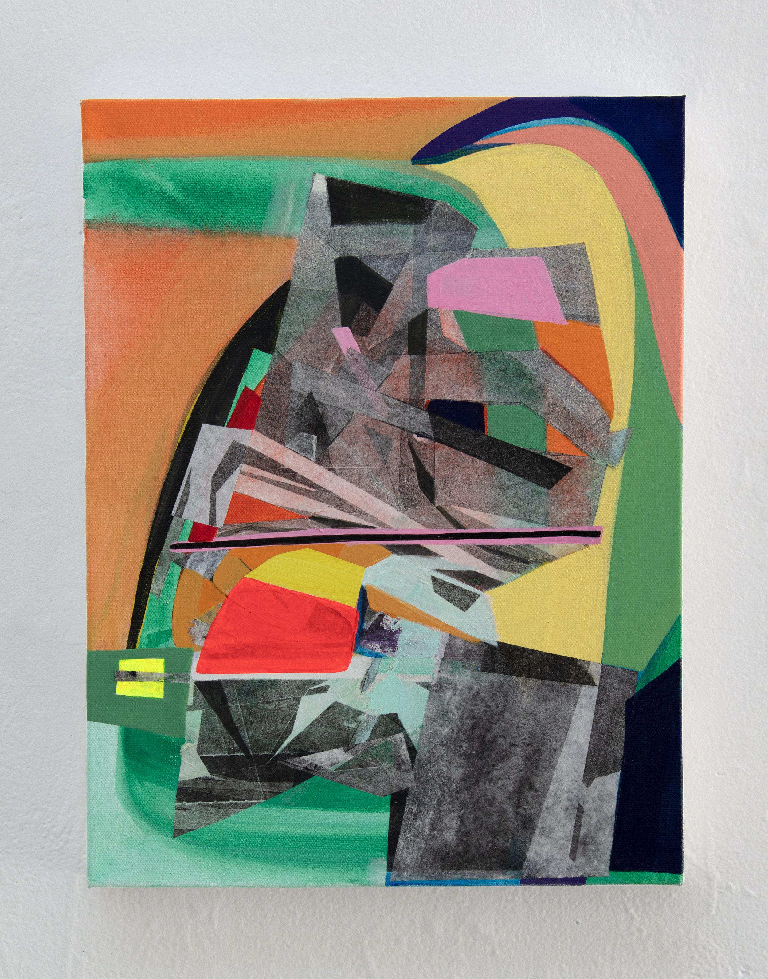   Untangle , Monotype, Collage, Acrylic on Canvas, 16”x12”, 2023 