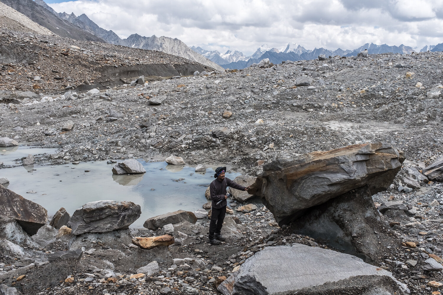  Suresh Das, 25, a graduate student studying glaciers at Jawaharlal Nehru University, on the accumulation zone of the Menthosa glacier on Friday, August 18, 2017 on Mt. Menthosa, Himachal Pradesh, India. Das and a team of other graduate students will