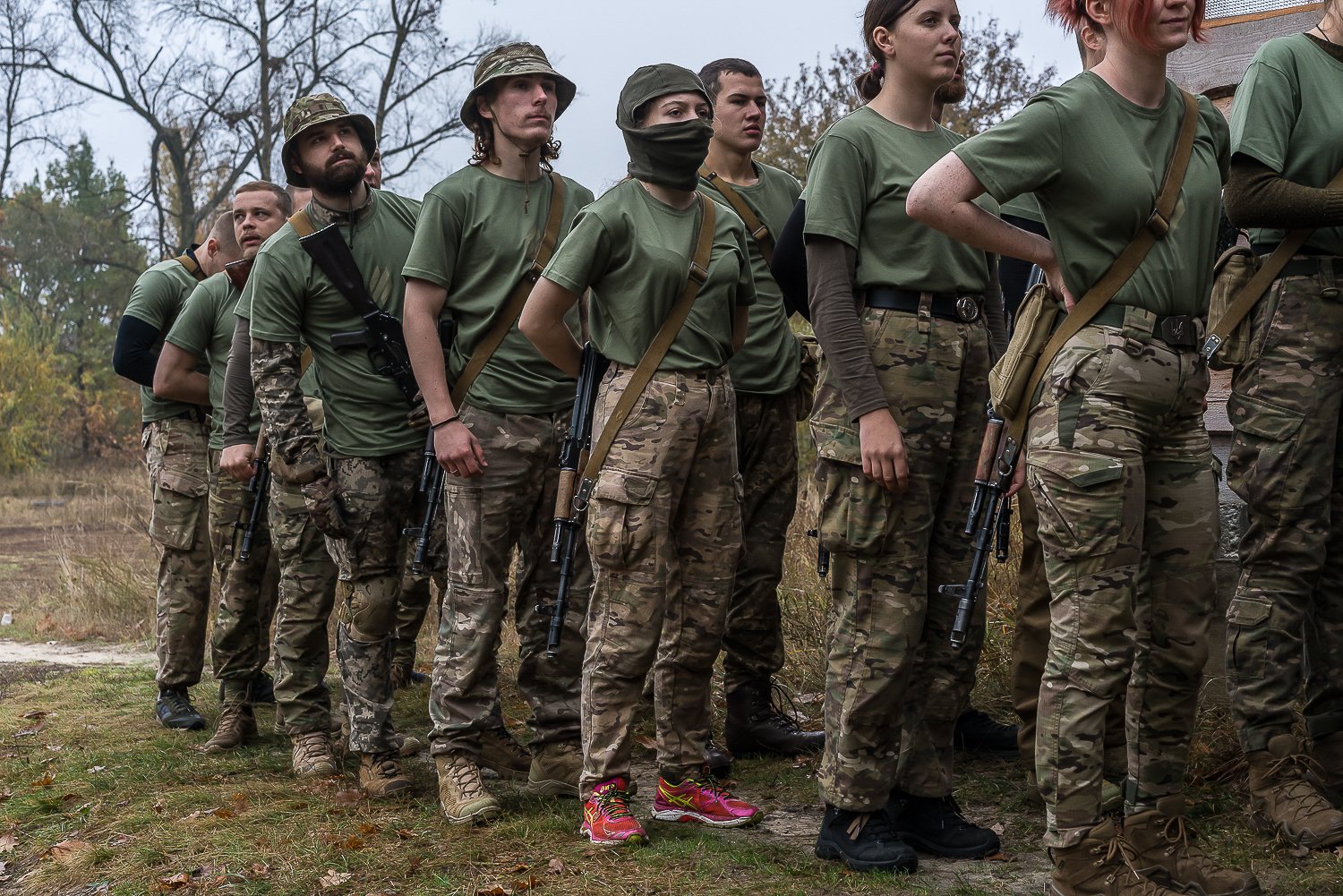  New recruits from the Ukrainian Army's Third Separate Assault Brigade, formed in 2022 by veterans of the Azov Battalion in response to Russia's full-scale invasion, take part in training on Sunday, October 22, 2023 in Kyiv, Ukraine. 