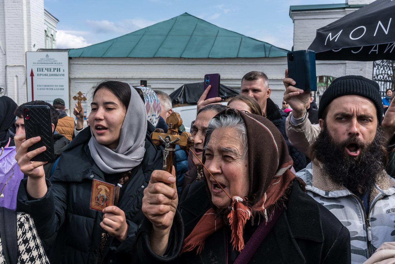 Worshippers rally in support of the Kyiv-Pechersk Lavra, a thousand-year-old Orthodox Religious complex, that has been under investigation by the Ukrainian authorities over its ties to Russia and the Russian Orthodox Church, on Palm Sunday, one week