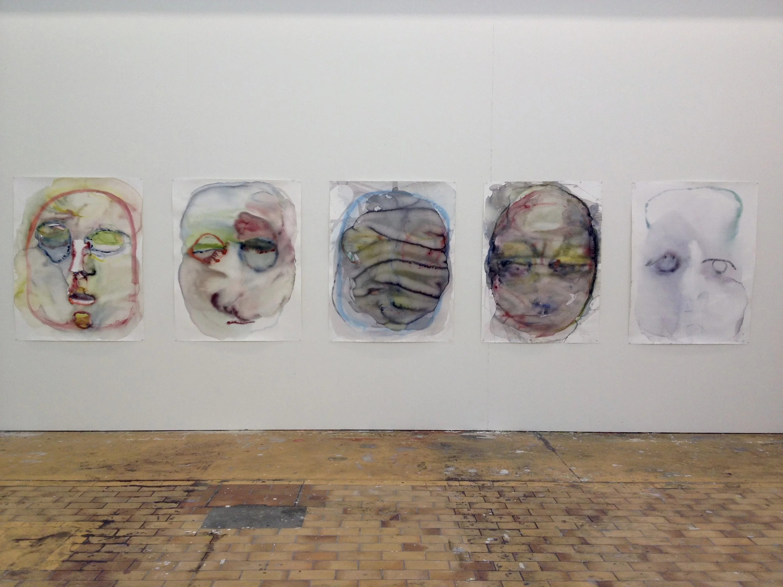 Gib mir mein Gesicht zurück, 2016, Serie aus 5 Aquarellmalereien auf Papier, alle ca 100 x 130 cm