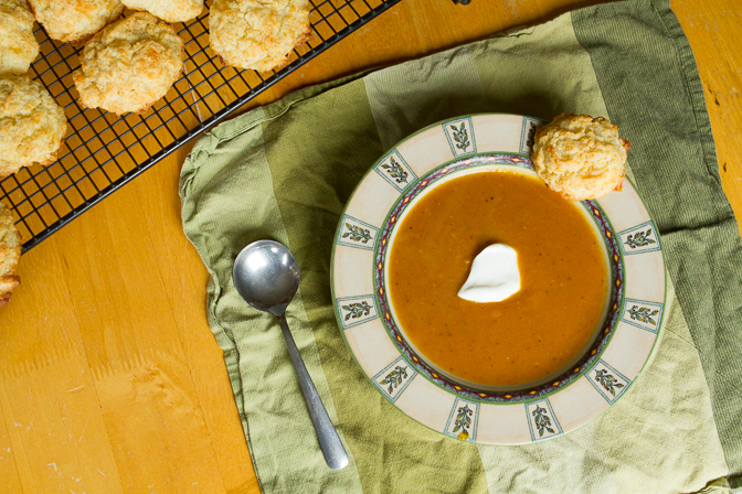 butternut squash soup and biscuits