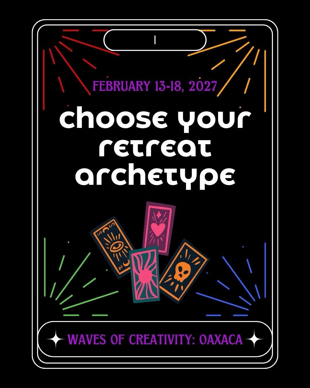 Which retreat archetype are you? 🃏🔮✨

The Artist: here for creative play 🎨
The Adventurer: already asking about paddleboarding + coastal hikes 🌊
The Lounger: hammock, book, no itinerary 🌴
The Foodie: mostly here for the mole + tacos 🌮
The Buddi