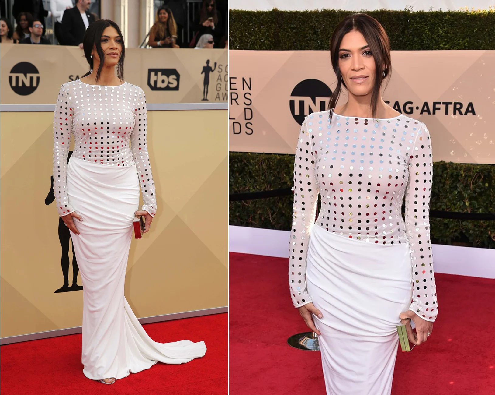 The beautiful Laura Gomez looking fabulous at the Sag Awards wearing CD Greene gown and bag,