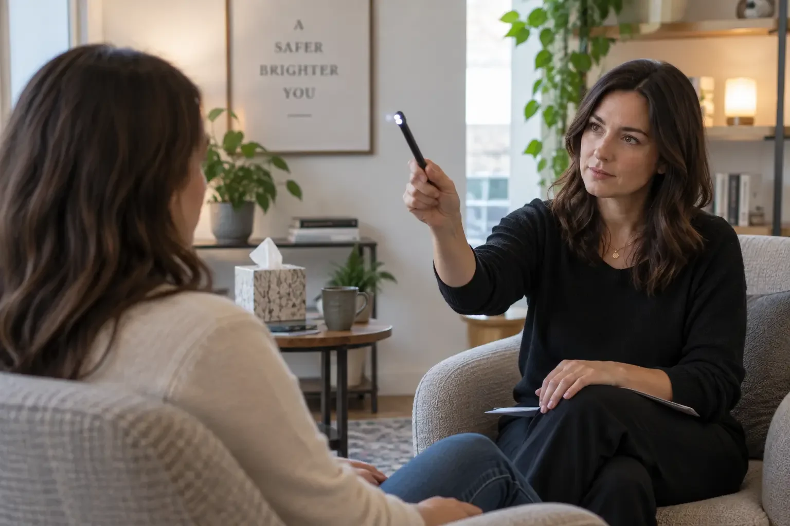 An EMDR therapist working with a client