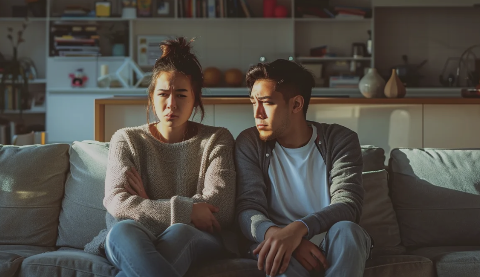 Unhappy couple on a couch
